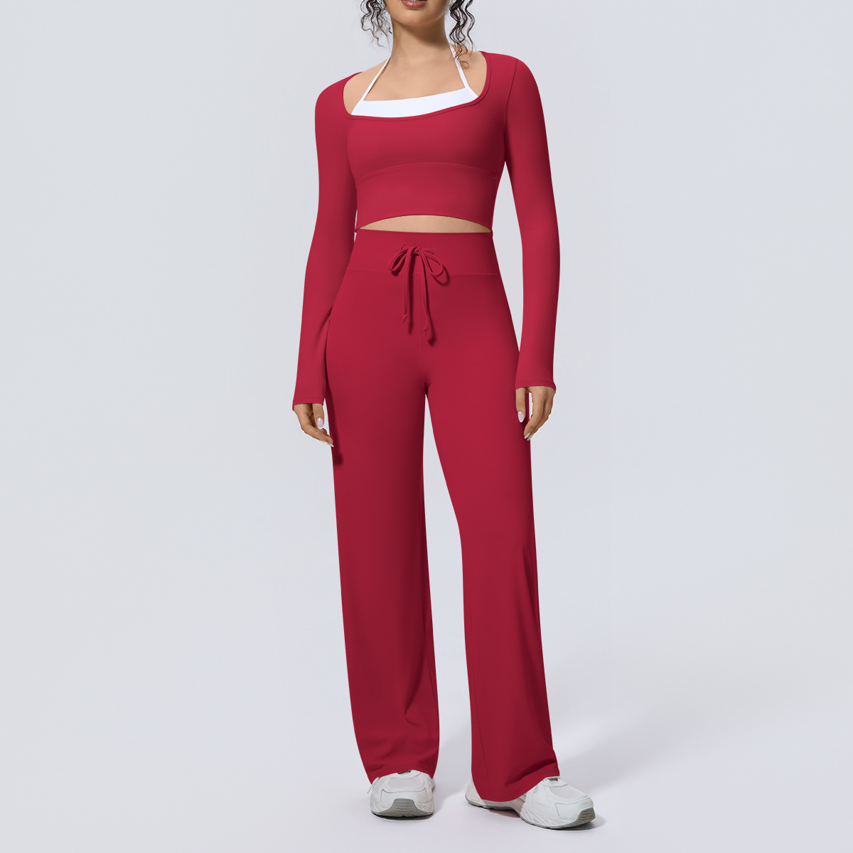 여성 요가복 2피스 세트: 스퀘어넥 긴소매 크롭탑, 하 - Compression Long Pant 리뷰 및 가격
