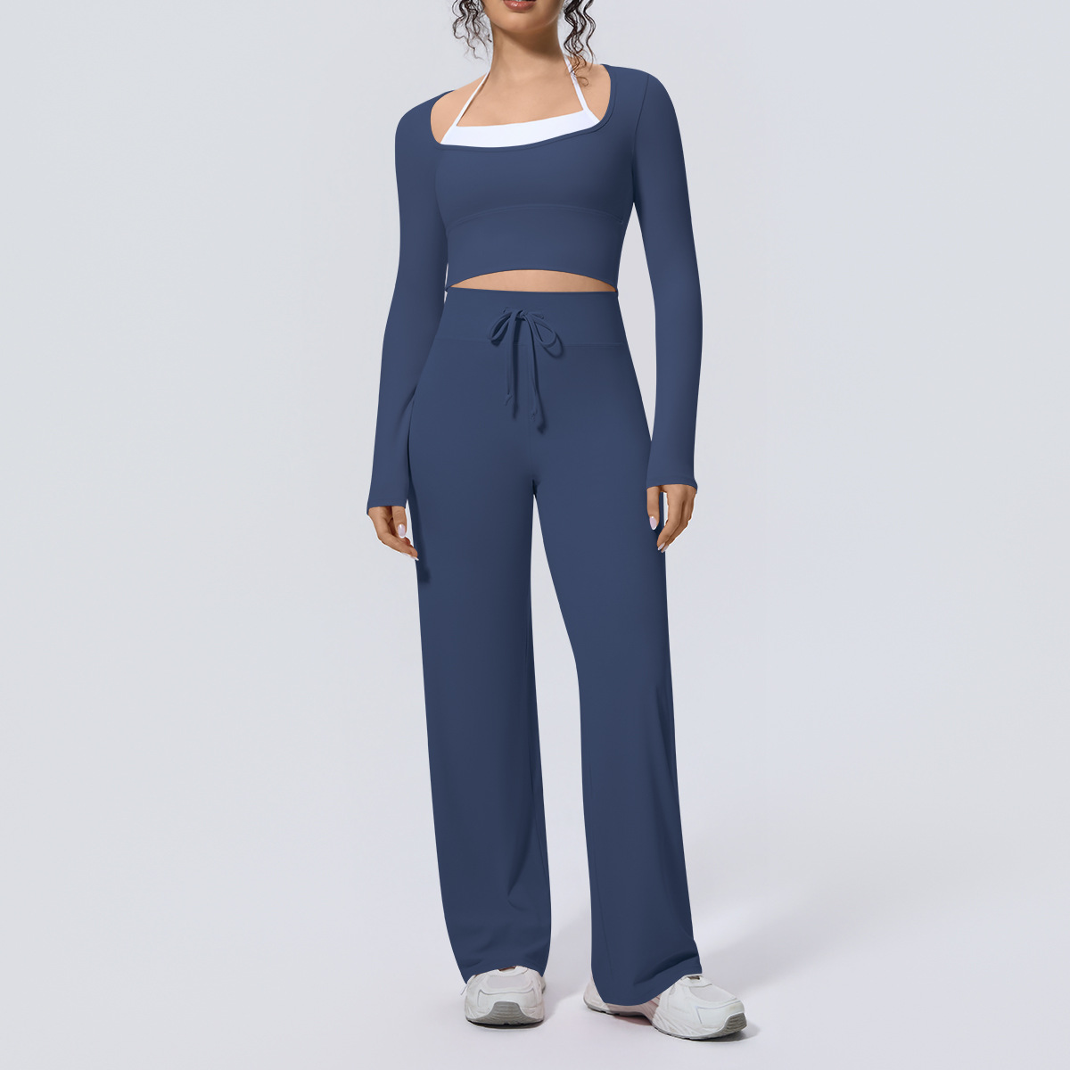 여성 요가복 2피스 세트: 스퀘어넥 긴소매 크롭탑, 하 - Compression Long Pant 리뷰 및 가격